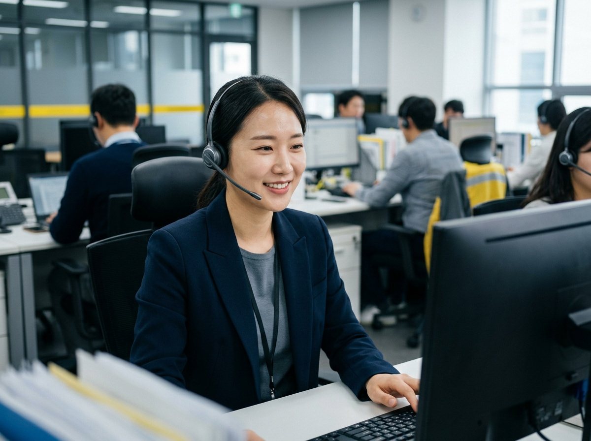헤드셋을 쓰고 상담하는 고객지원 담당자